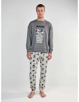 Pijama de Hombre Gisela Punto Interlock Estampado Silvestre (Gris)