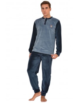 Pijama de Hombre Sónia Tejido Polar con Bordado (Azul)