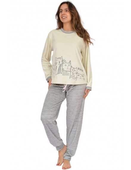 Pijama de Mujer Sónia Tejido Polar Bordado Gatos (Marfil)