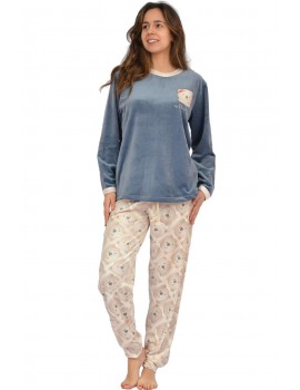 Pijama de Mulher Sónia Tecido Felpa Estampado Lhama (Granate)