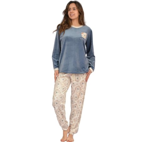 Pijama de Mulher Sónia Tecido Felpa Estampado Lhama (Granate)