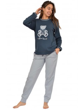 Pijama de Mujer Sónia Tejido Punto Afelpado Bordado Blue Bear (Azul)