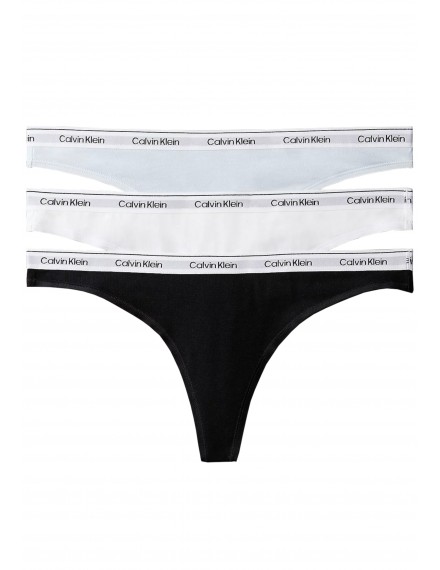 Tanga Calvin Klein -3 Pack- Icon Logo Cotton Stretch (Blanco, Negro y Azul)