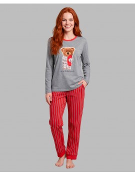 Pijama de Mujer Señoretta Algodón Estampado Osito (Gris)