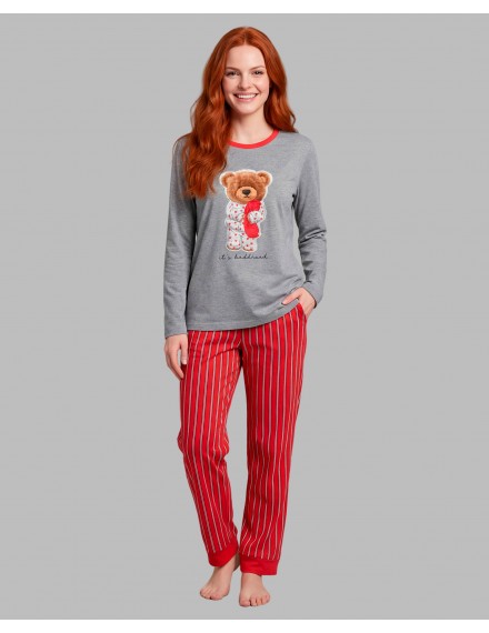 Pijama de Mujer Señoretta Algodón Estampado Osito (Gris)