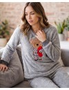 Pijama de Mujer Señoretta Tejido Coralina Bordado Osito (Gris)