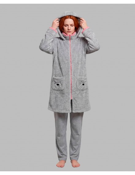 Bata de Mujer Señoretta de Coralina Bordada con Capucha (Gris)