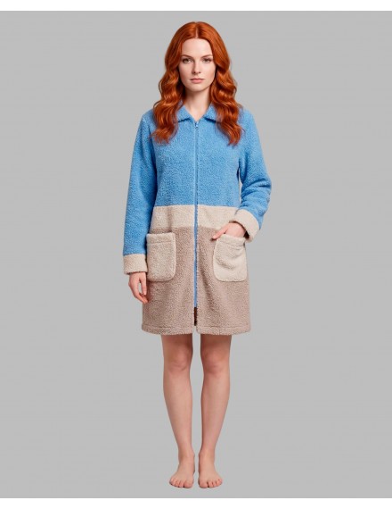 Bata de Mujer Señoretta Tejido Bouclé Tricolor (Azul)