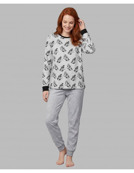 Pijama de Mujer Señoretta Terciopelo Estampado Disney Minnie Mouse (Gris)