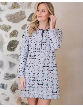 Camisón de Mujer Massana Manga Larga Estampado Caritas (Gris)