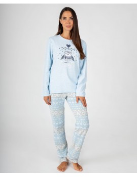 Pijama largo de Mujer Massana con Estampado de Pingüino (Azul Claro)