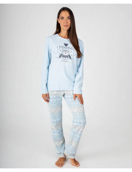 Pijama largo de Mujer Massana con Estampado de Pingüino (Azul Claro)