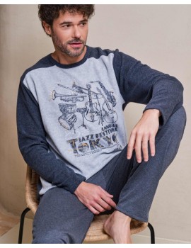 Pijama de Hombre Massana con Estampado Musical (Gris)