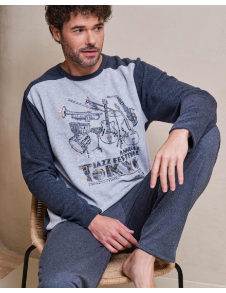 Pijama de Hombre Massana con Estampado Musical (Gris)