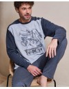 Pijama de Homem Massana Aberto de Tecido Jacquard (Marinho)