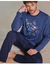 Pijama de Homem Massana Aberto de Tecido Jacquard (Marinho)
