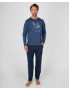Pijama de Homem Massana Aberto de Tecido Jacquard (Marinho)