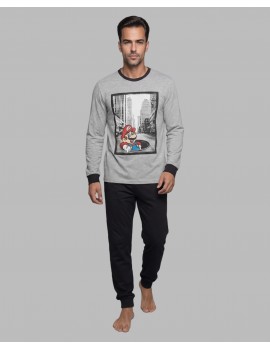Pijama de Hombre Soy 100% Algodón Estampado Super Mario (Gris)