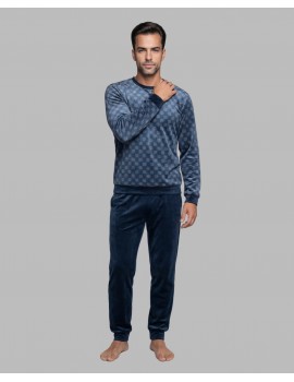 Pijama de Hombre Soy Terciopelo Estampado Geométrico (Marino)