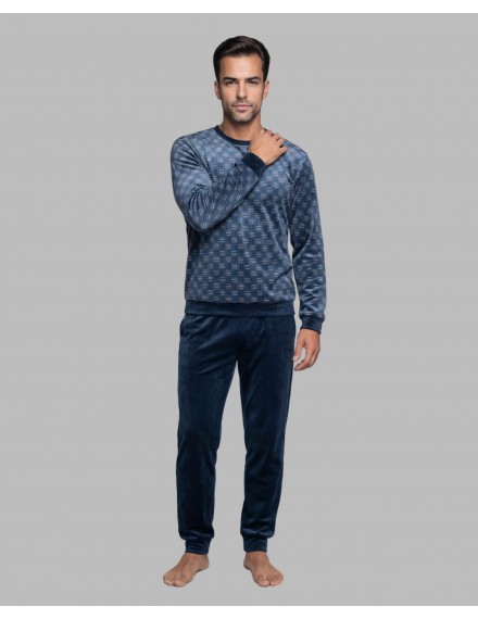 Pijama de Hombre Soy Terciopelo Estampado Geométrico (Marino)